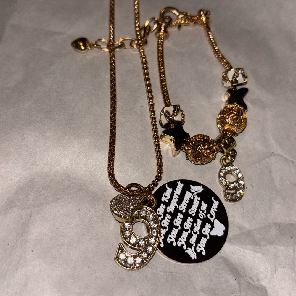 9 yr old girl jewelry gift set Gold NecklacePendant and charm bracelet …